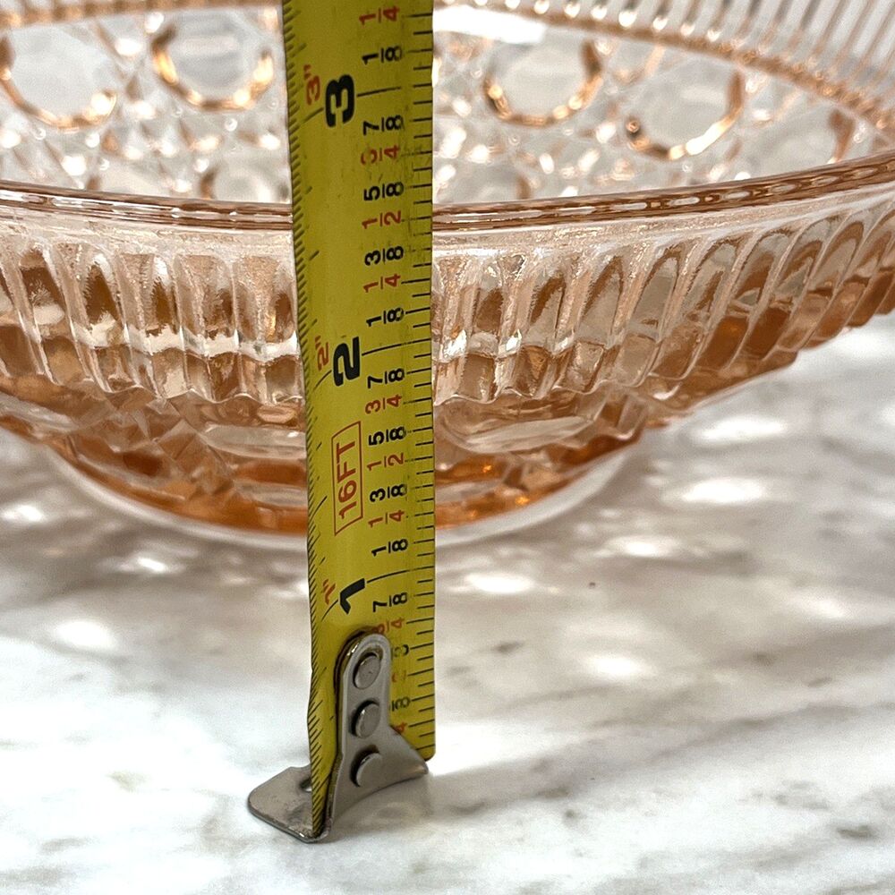 Indiana Glass Windsor Pink Peach Ballad Cane & Button Design Candy Dish & Lid - Picture 12 of 15
